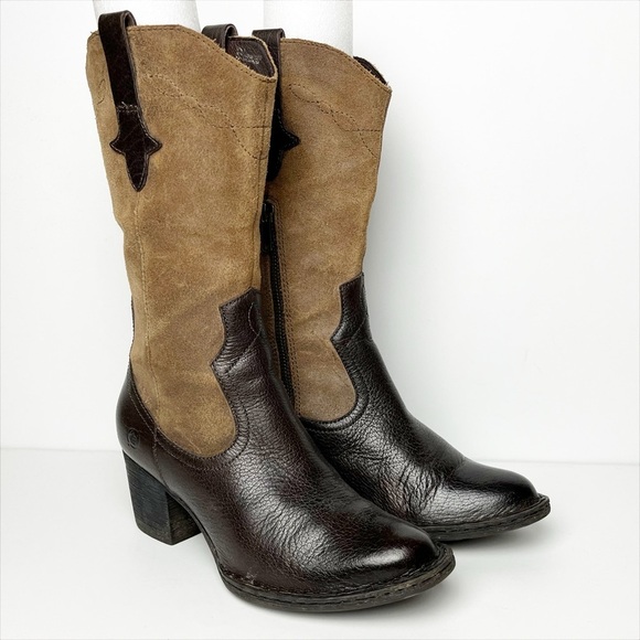 Born Sonoma Brown and Tan leather Heeled cowboy Boots - Picture 6 of 12